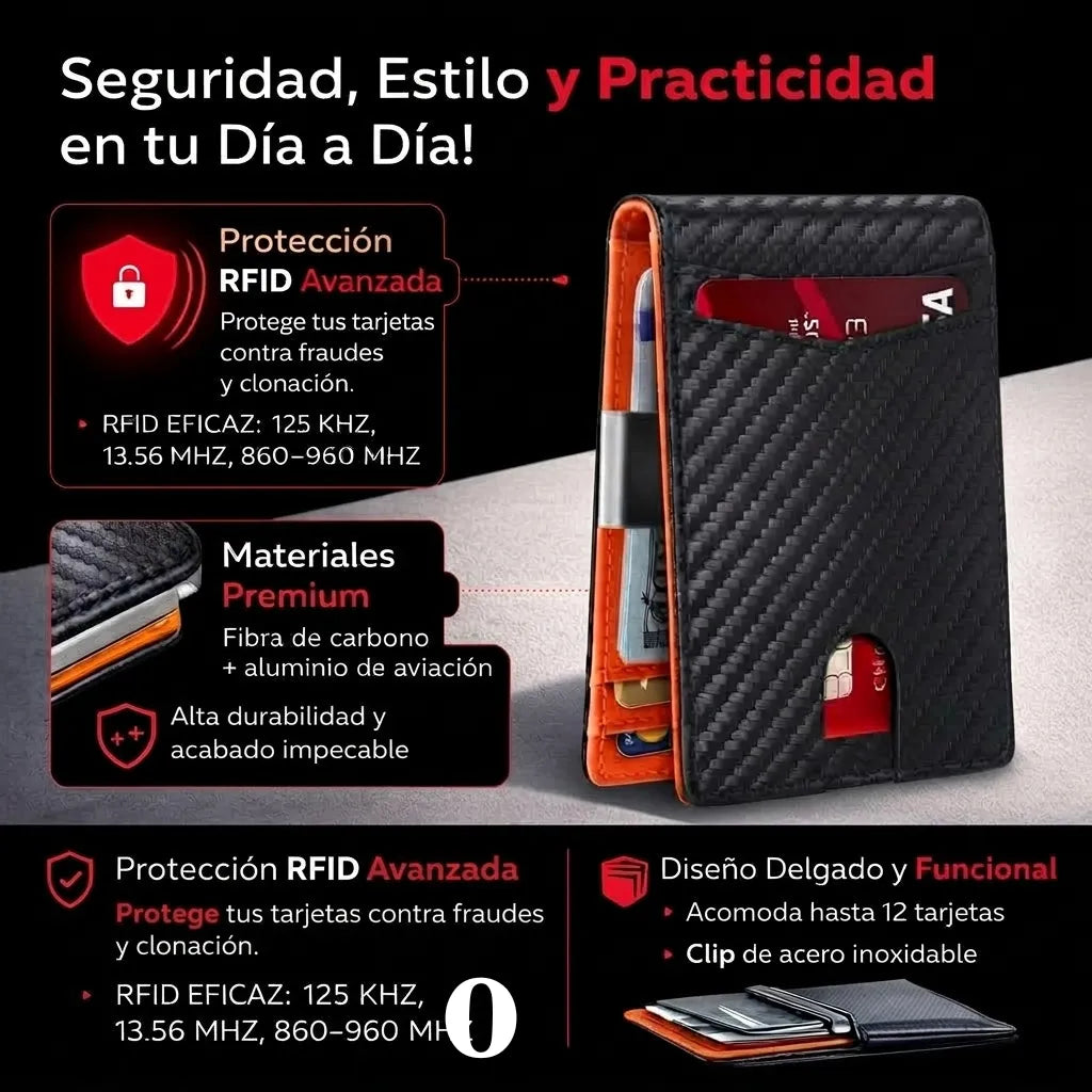 CARTERA PARA HOMBRE ASHENBY DE FIBRA DE CARBONO CON CLIP PARA DINERO Y PROTECCIÓN RFID | ¡COMPRA 1 y LLÉVATE 1 GRATIS!