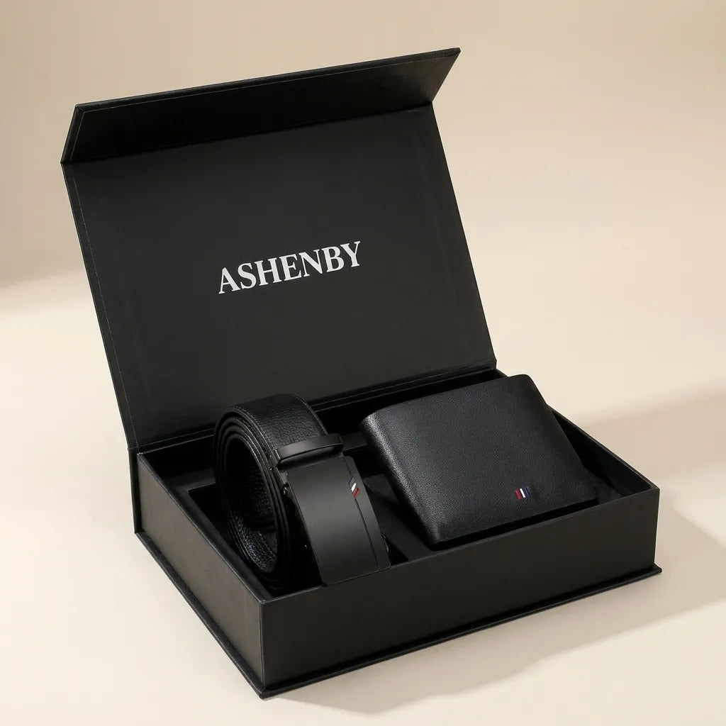 Kit Ejecutivo ASHENBY - Cinturón y Cartera de Piel para Hombre
