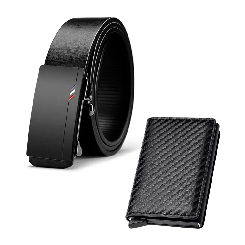 Kit Cinturón de Piel + Cartera con Protección RFID
