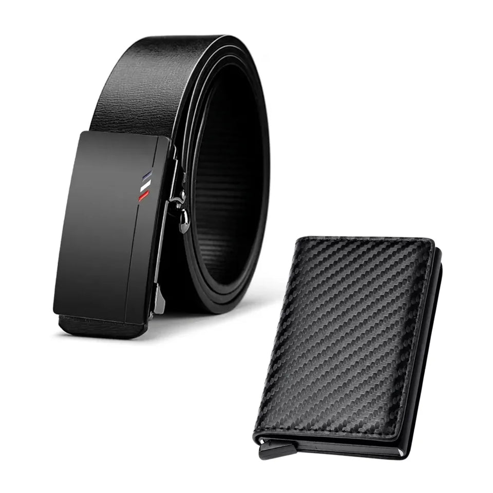 Kit Cinturón de Piel + Cartera con Protección RFID